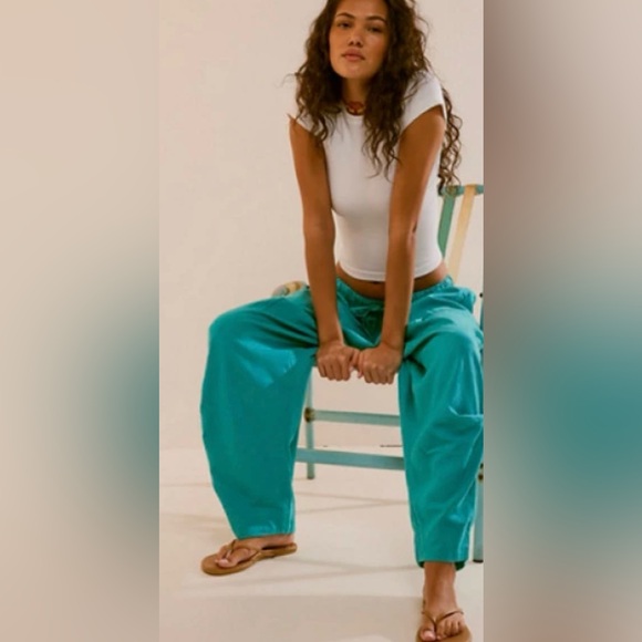 Free People Take Me With You Linen Pants NWOT Size S Color Blue - Picture 2 of 6